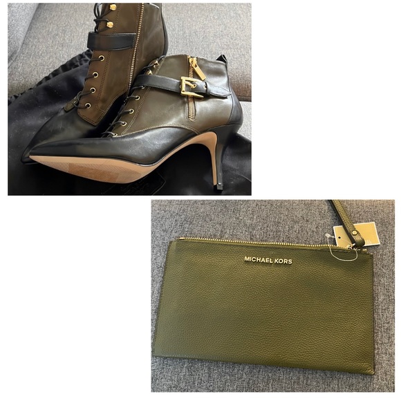 NWT Michael Kors Jet Set Olive Leather Wristlet - Picture 1 of 7